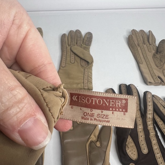 VTG Lot 5 Pair Gloves Isotoner by Aris Nylon Spandex Acrylic Brown Tan Knit - Picture 9 of 10